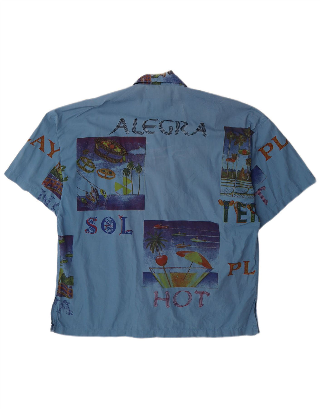 TERRANOVA Camicia grafica da uomo a maniche corte in cotone patchwork blu medio