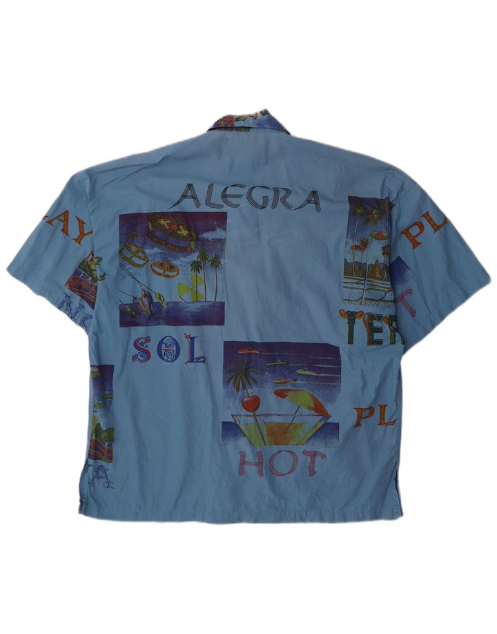 TERRANOVA Camicia grafica da uomo a maniche corte in cotone patchwork blu medio