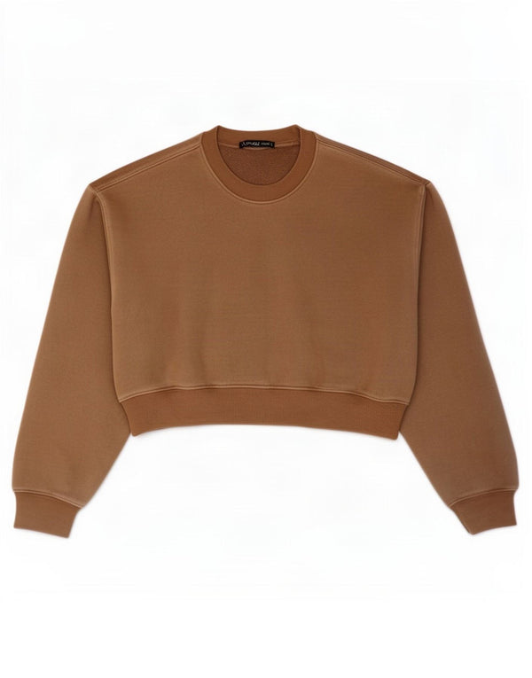 Felpa corta da donna Zara, maglione UK 14, cotone marrone medio