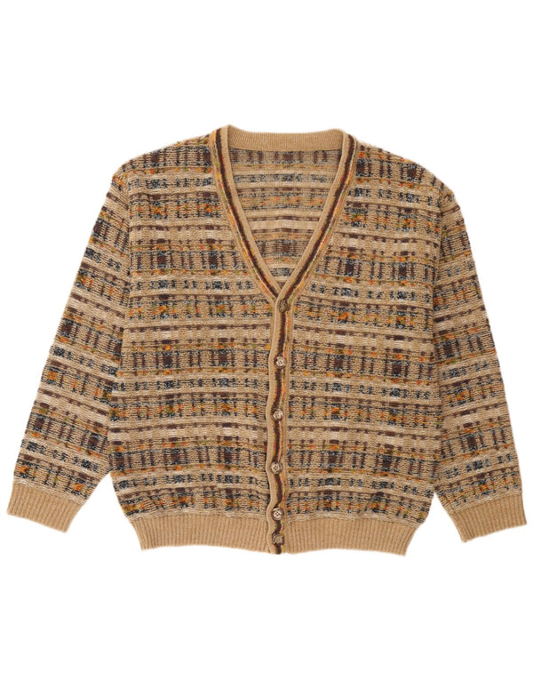 Maglione cardigan da uomo vintage a quadri beige grandi