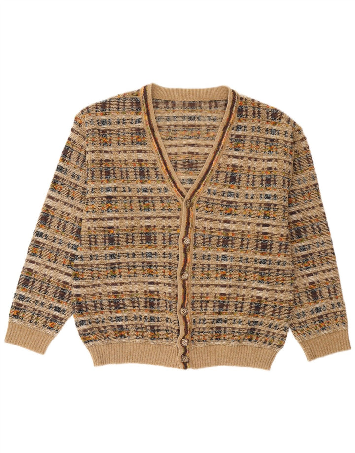 Maglione cardigan da uomo vintage a quadri beige grandi