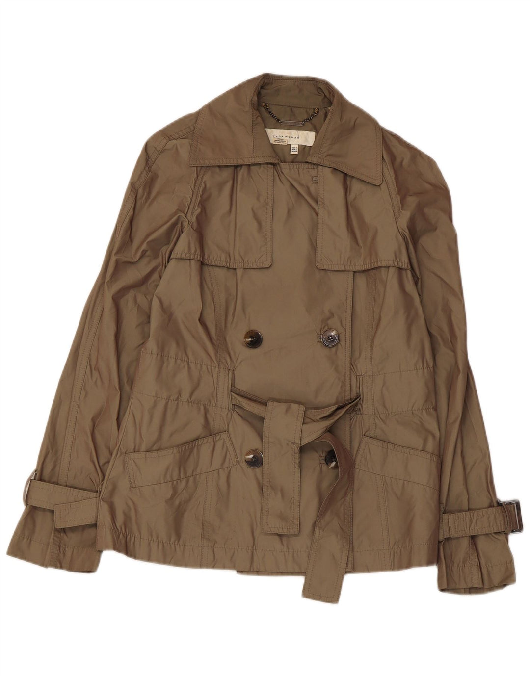 Trench corto da donna Zara UK 10 piccolo poliestere kaki