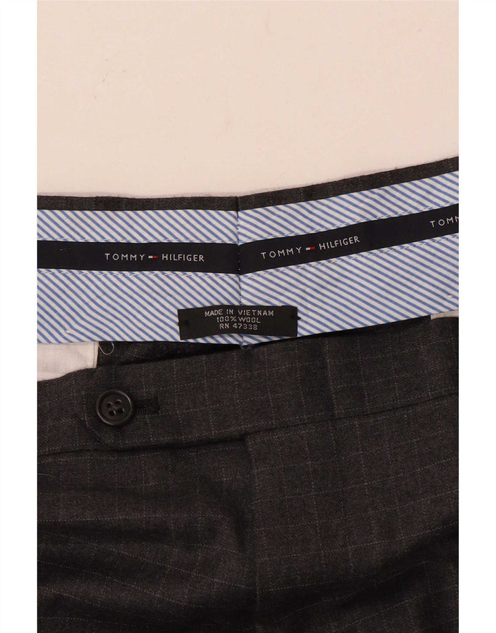 Pantaloni da abito dritti da uomo Tommy Hilfiger W34 L33 lana a quadri grigi