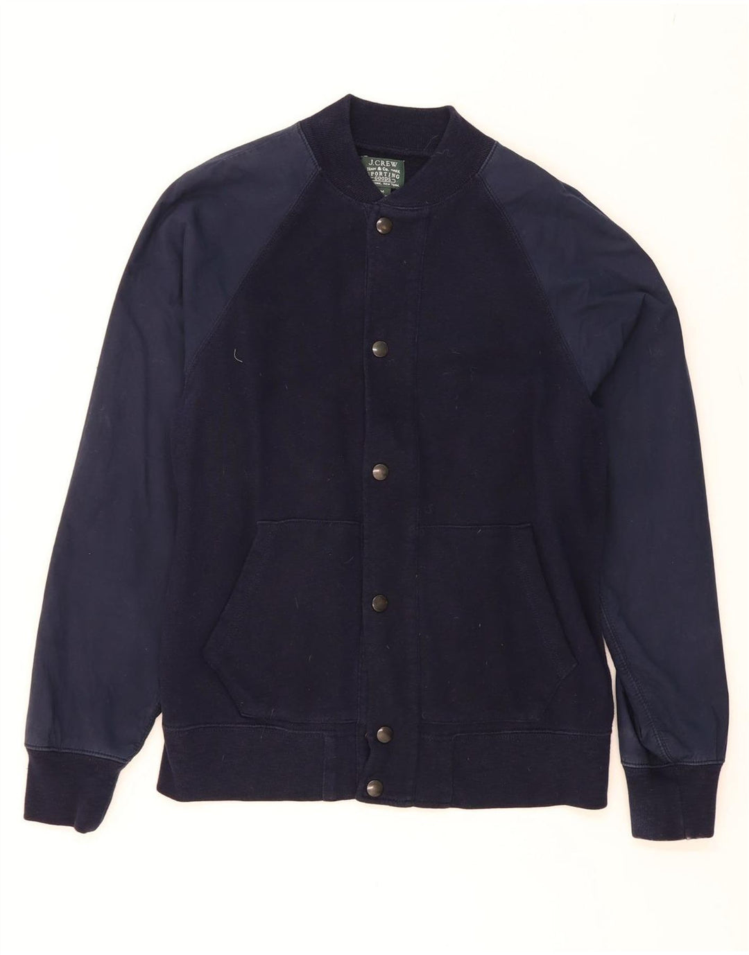 J. CREW Mens Varsity Jacket UK 38 Medium Navy Blue Colourblock Cotton Vintage J. Crew and Second-Hand J. Crew from Messina Hembry 