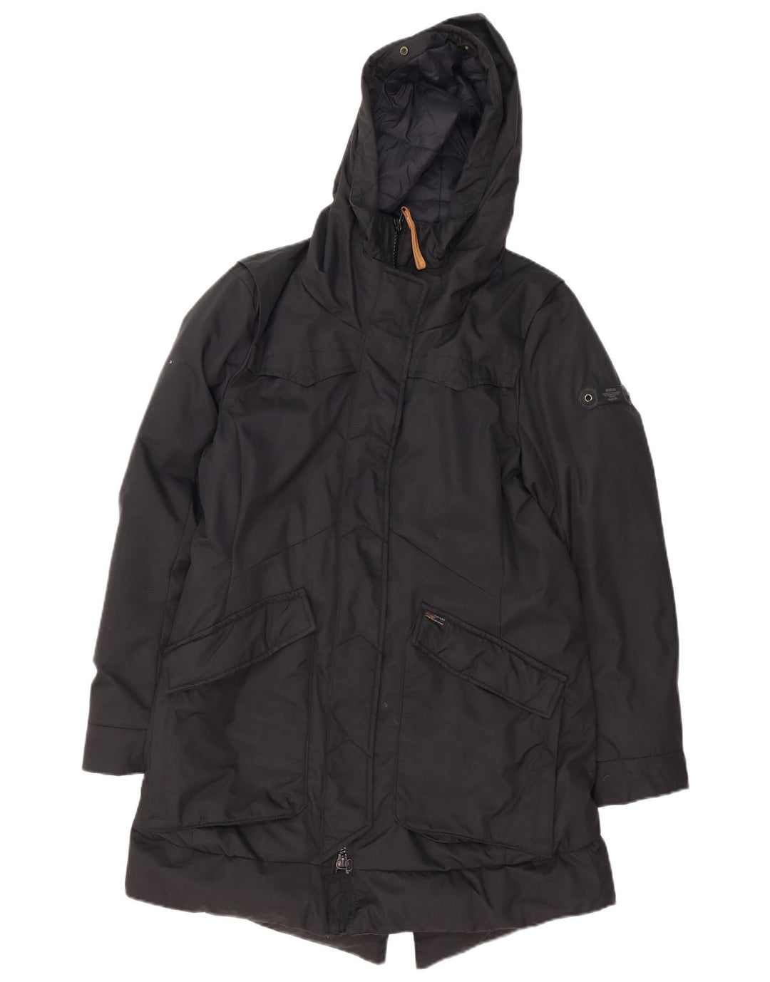 KHUJO Womens Oversized Hooded Parka Jacket UK 10 Small Black Nylon