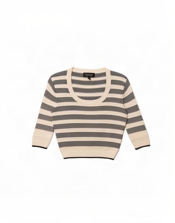 Topshop Maglione da donna con scollo a barca corto UK 8 Small Off White Striped