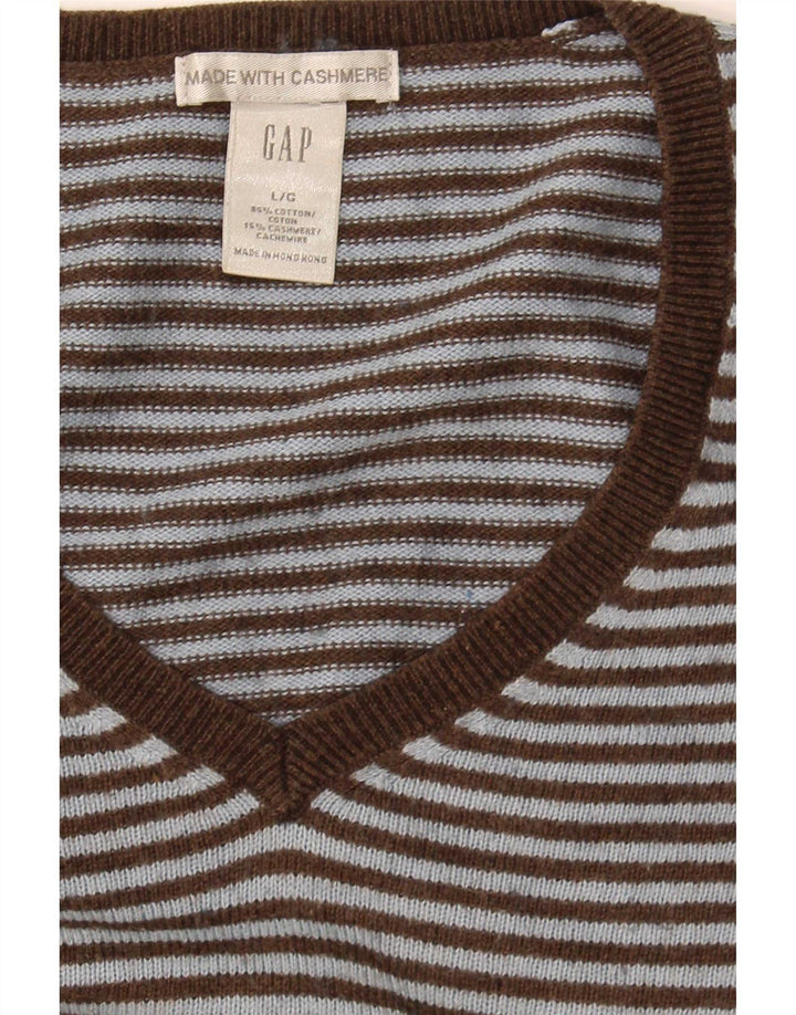 Maglione da uomo Gap con scollo a V, cotone a righe marroni grandi