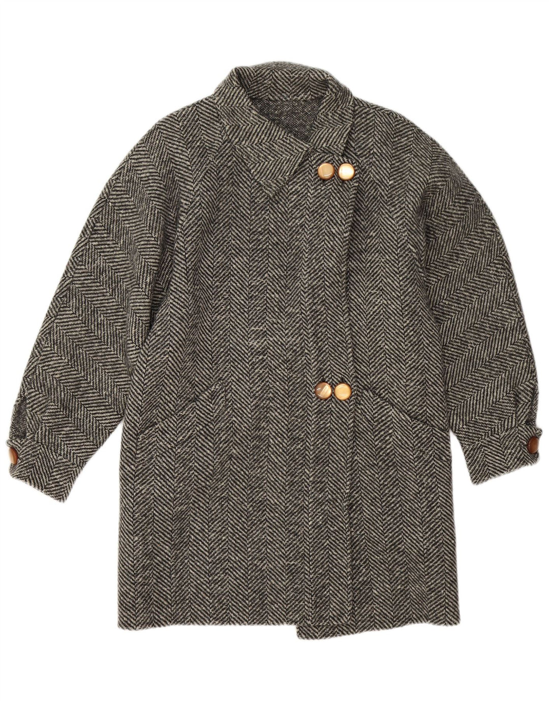 Soprabito vintage da donna UK 14 grigio medio a spina di pesce