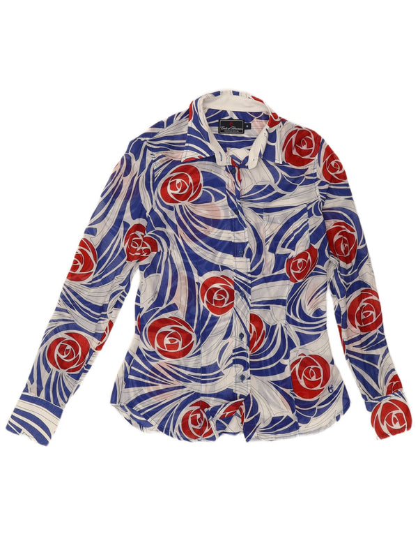 CONTE OF FLORENCE Womens See Through Shirt Blouse UK 10 Small Blue Floral