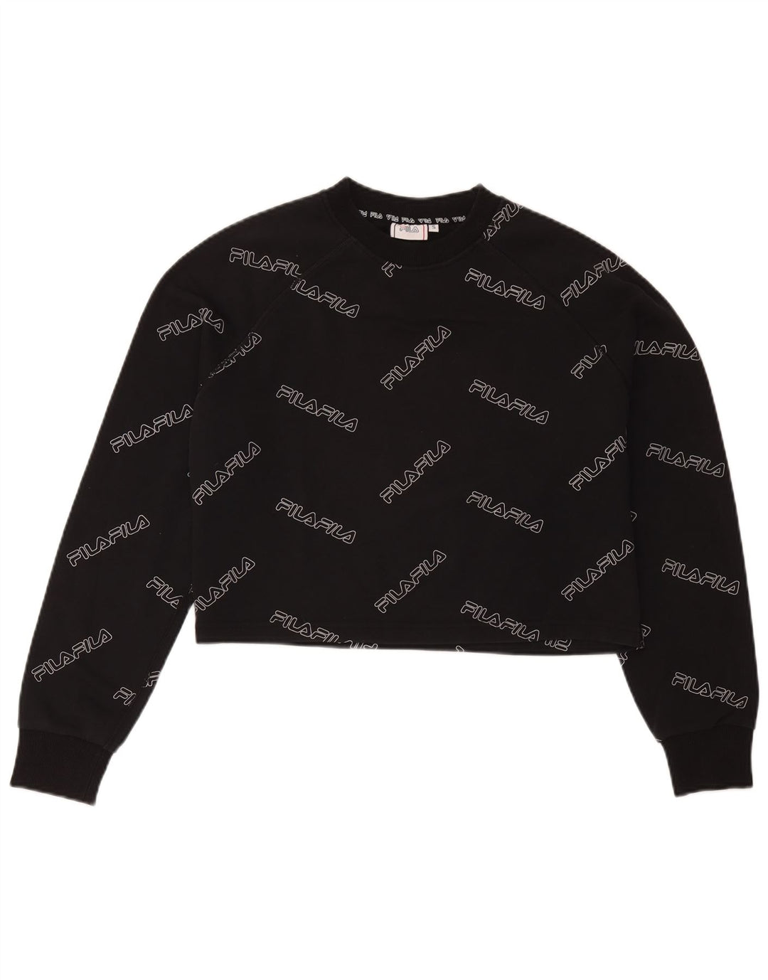 Felpa corta da donna con grafica oversize Fila, taglia UK 10, piccola, nera