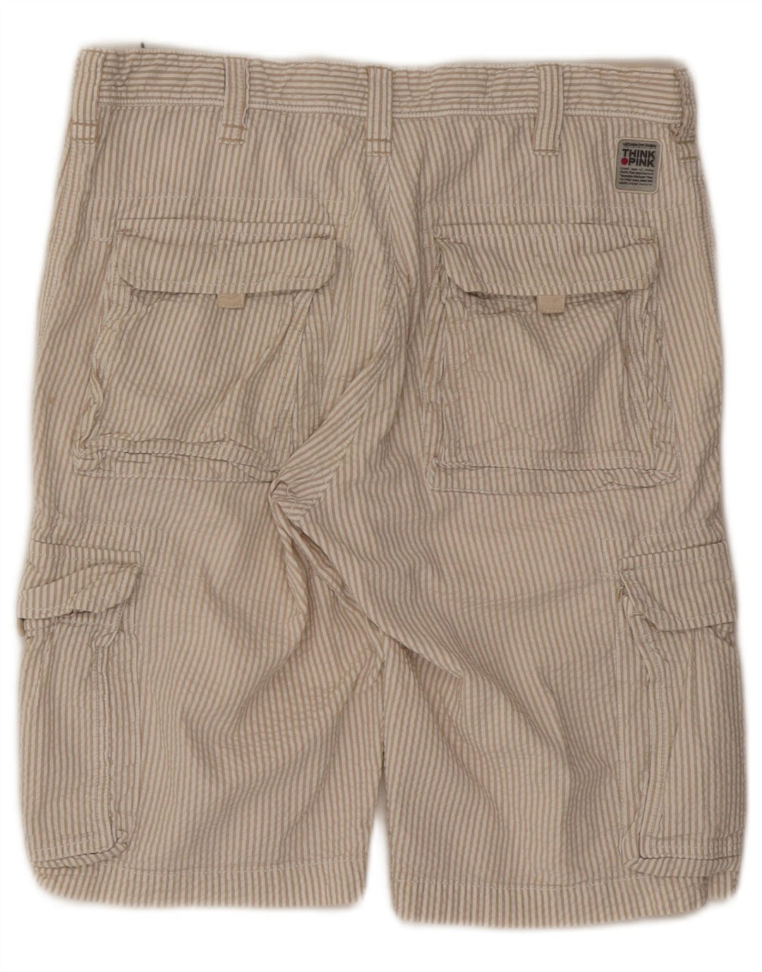 Pantaloncini cargo da uomo Think Pink W32 in cotone a righe beige grandi