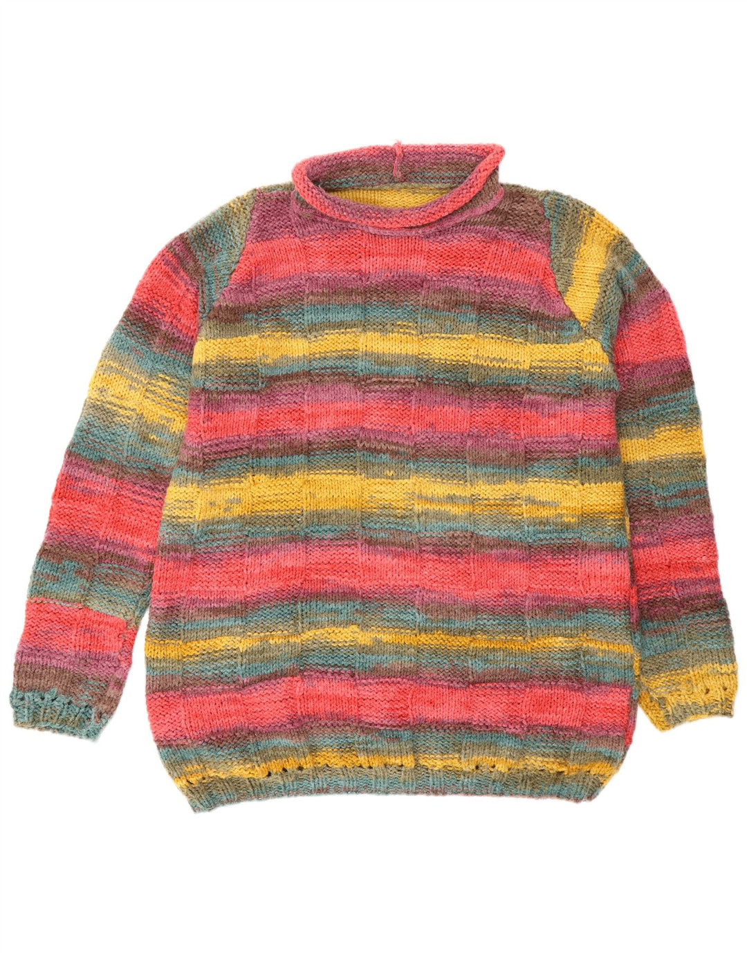 Maglione vintage da uomo con collo alto e maglione a righe grandi multicolori