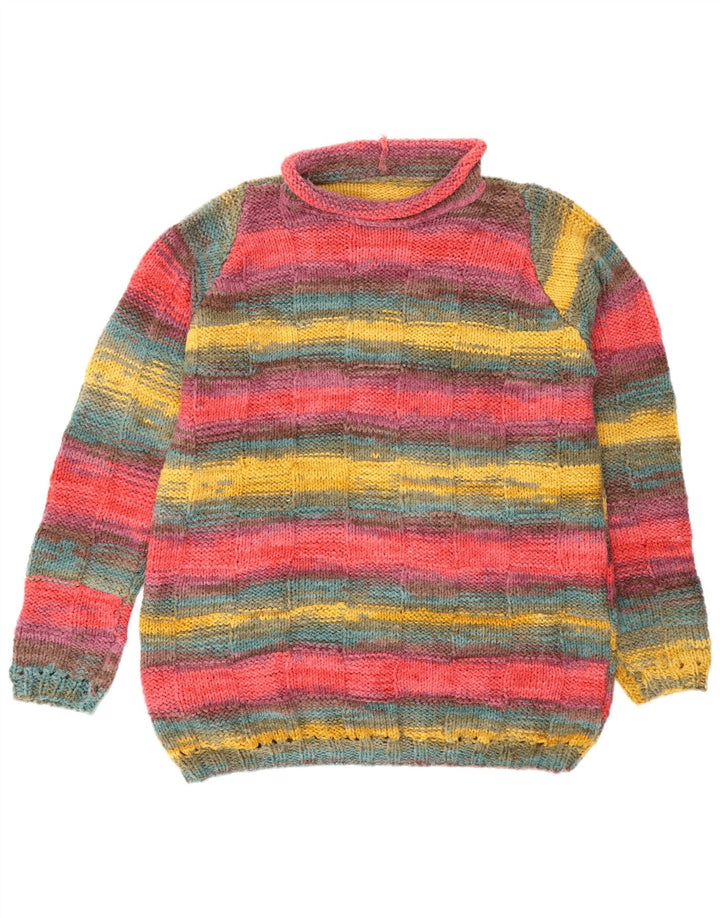 Maglione vintage da uomo con collo alto e maglione a righe grandi multicolori