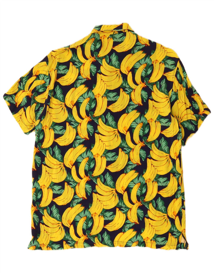 Camicia a maniche corte vintage da uomo con motivo astratto, grande in cotone giallo