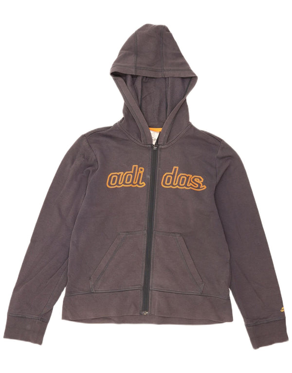 Maglione con cappuccio e zip grafica da donna Adidas UK 14 Cotone grigio medio