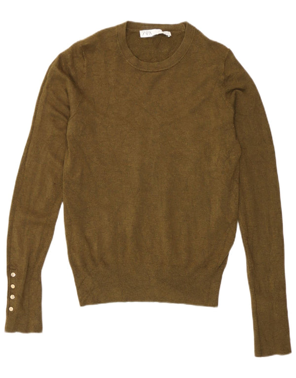 Maglione girocollo da donna Zara UK 10 piccolo in viscosa kaki