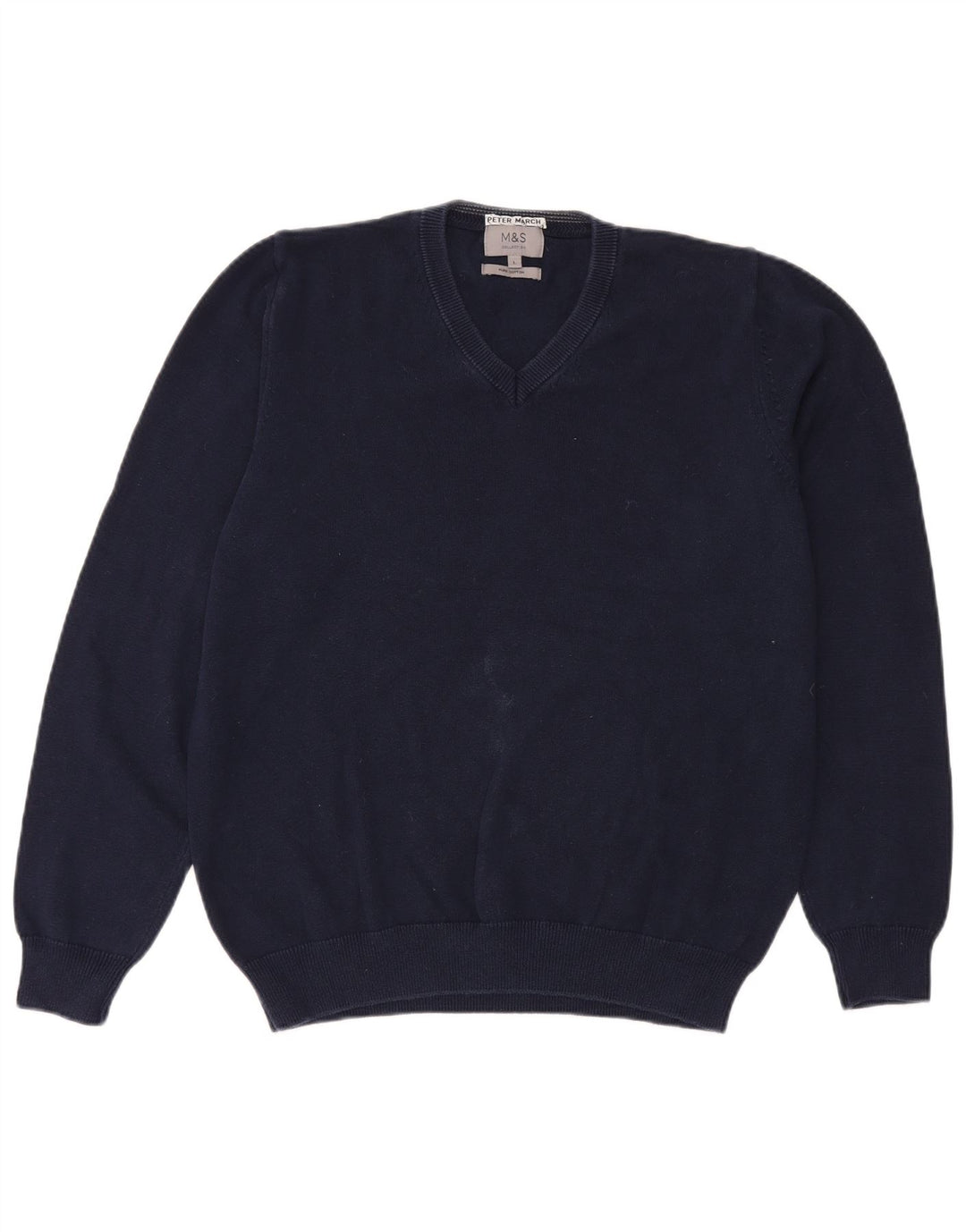 Maglione da uomo con scollo a V Marks & Spencer grande in cotone blu navy