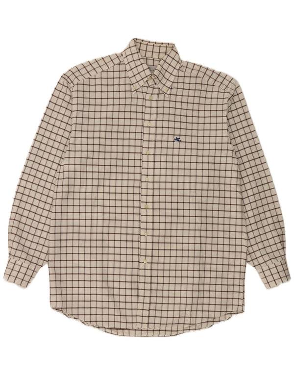 Camicia Etro da uomo in flanella Milano taglia 42 grande cotone a quadri bianchi