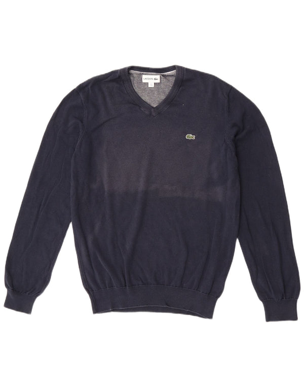 Maglione maglione con scollo a V da uomo Lacoste taglia 4 cotone medio blu navy