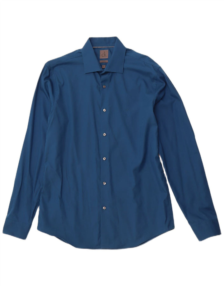 CALVIN KLEIN Camicia aderente da uomo taglia 40 15 3/4 blu medio
