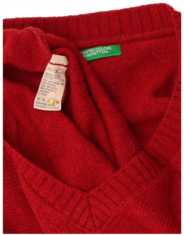 Maglione da uomo con scollo a V Benetton, grande, in lana vergine rossa