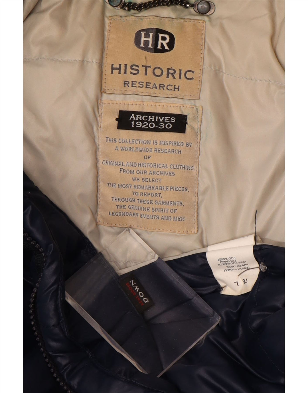 Giacca imbottita con cappuccio da uomo Historic Research UK 40 Large Blu Navy in poliammide