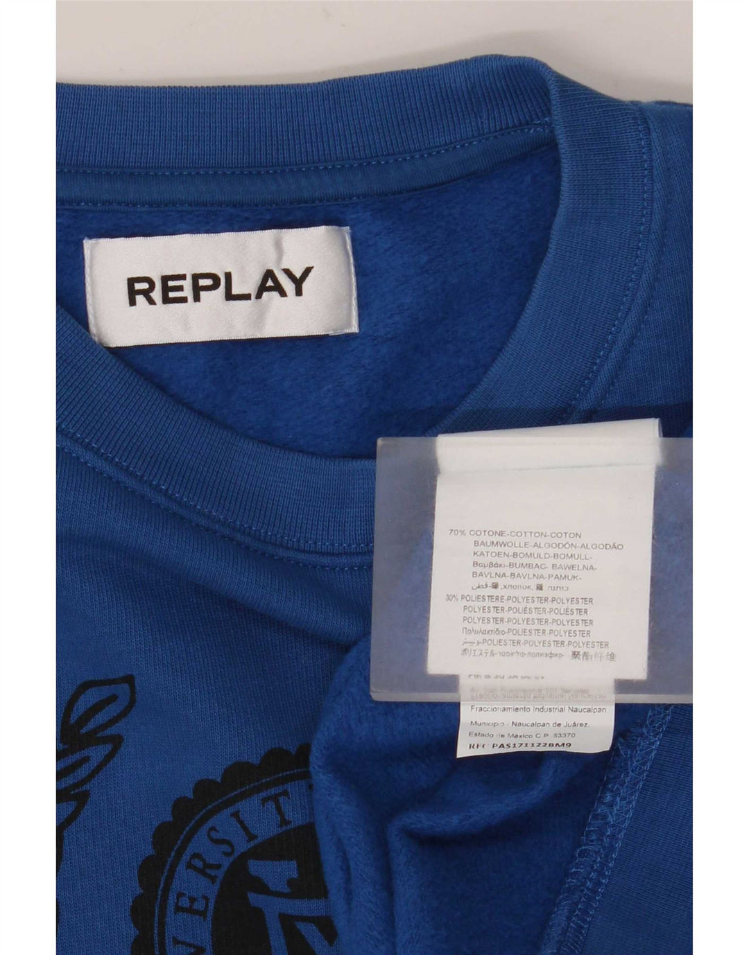 Felpa grafica da uomo Replay Jumper XL in cotone blu
