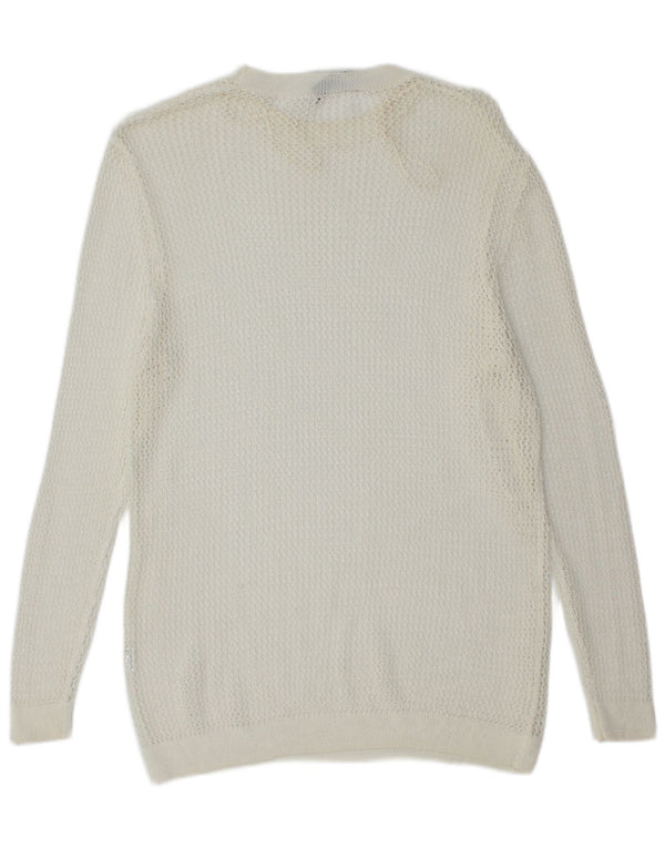 Zara Womens Oversized Crochet Crew Neck Jumper Sweater UK 10 Small White