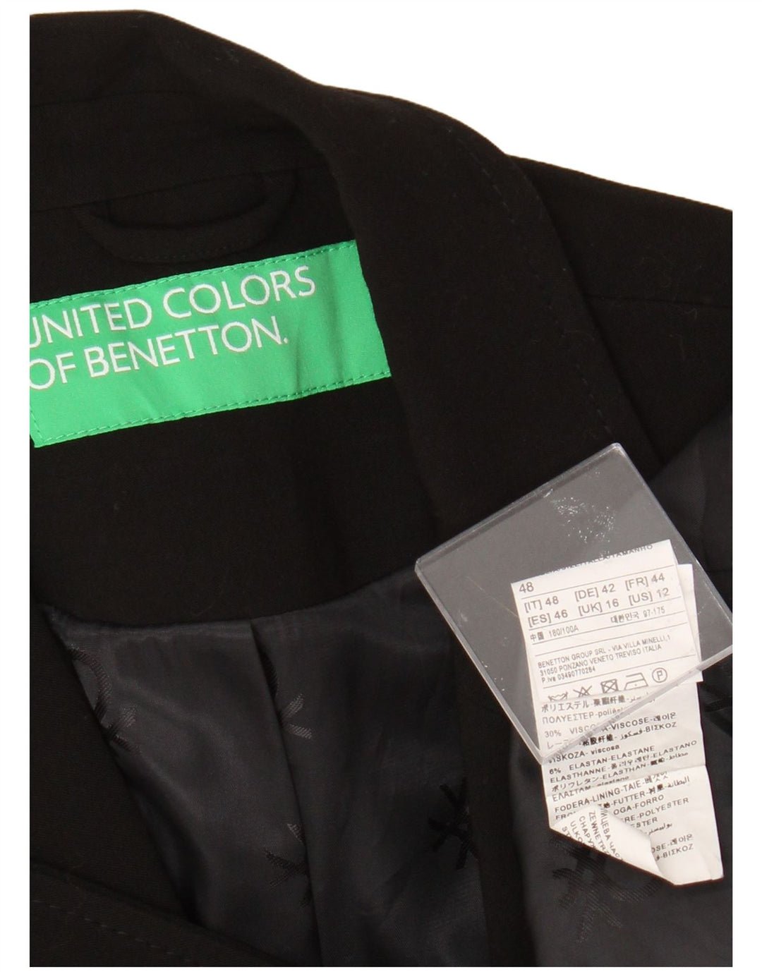 Giacca blazer da donna a 1 bottone Benetton UK 16 grande poliestere nero