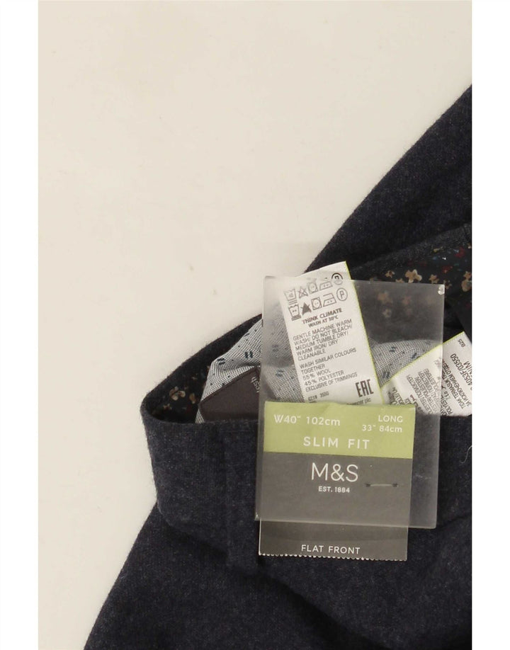 Pantaloni chino slim da uomo Marks & Spencer W40 L33 lana blu navy