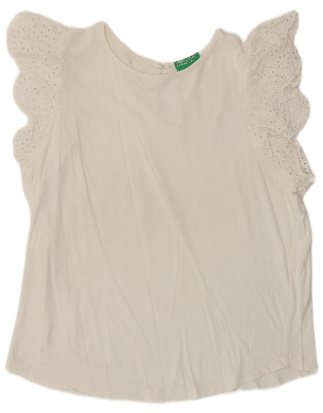 BENETTON Camicetta da donna Top UK 16 Grande cotone bianco