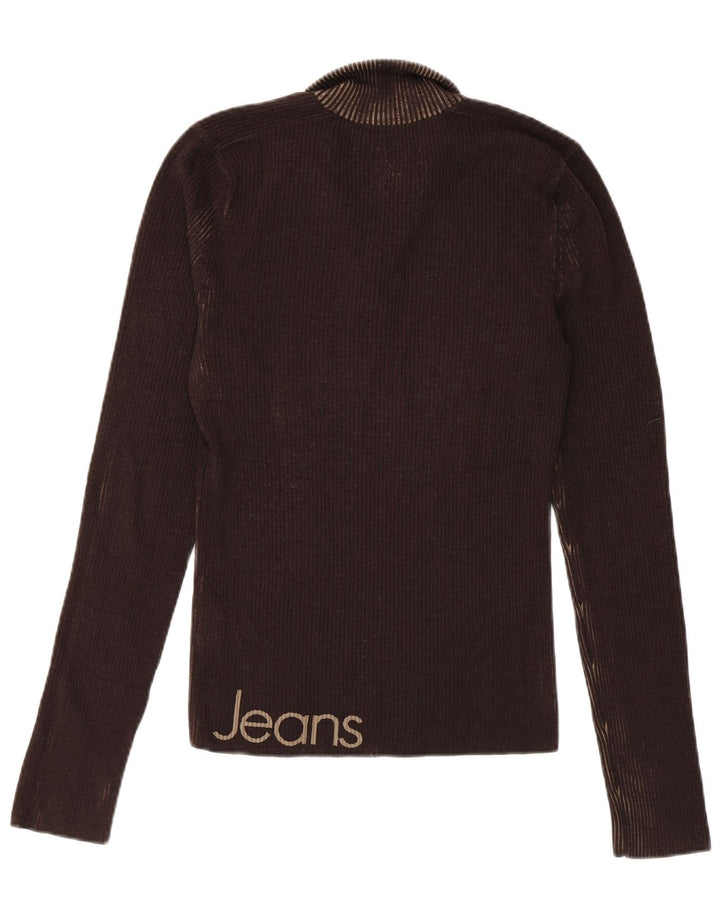CALVIN KLEIN JEANS Maglione da donna con collo a bottoni UK 10 Piccolo Marrone