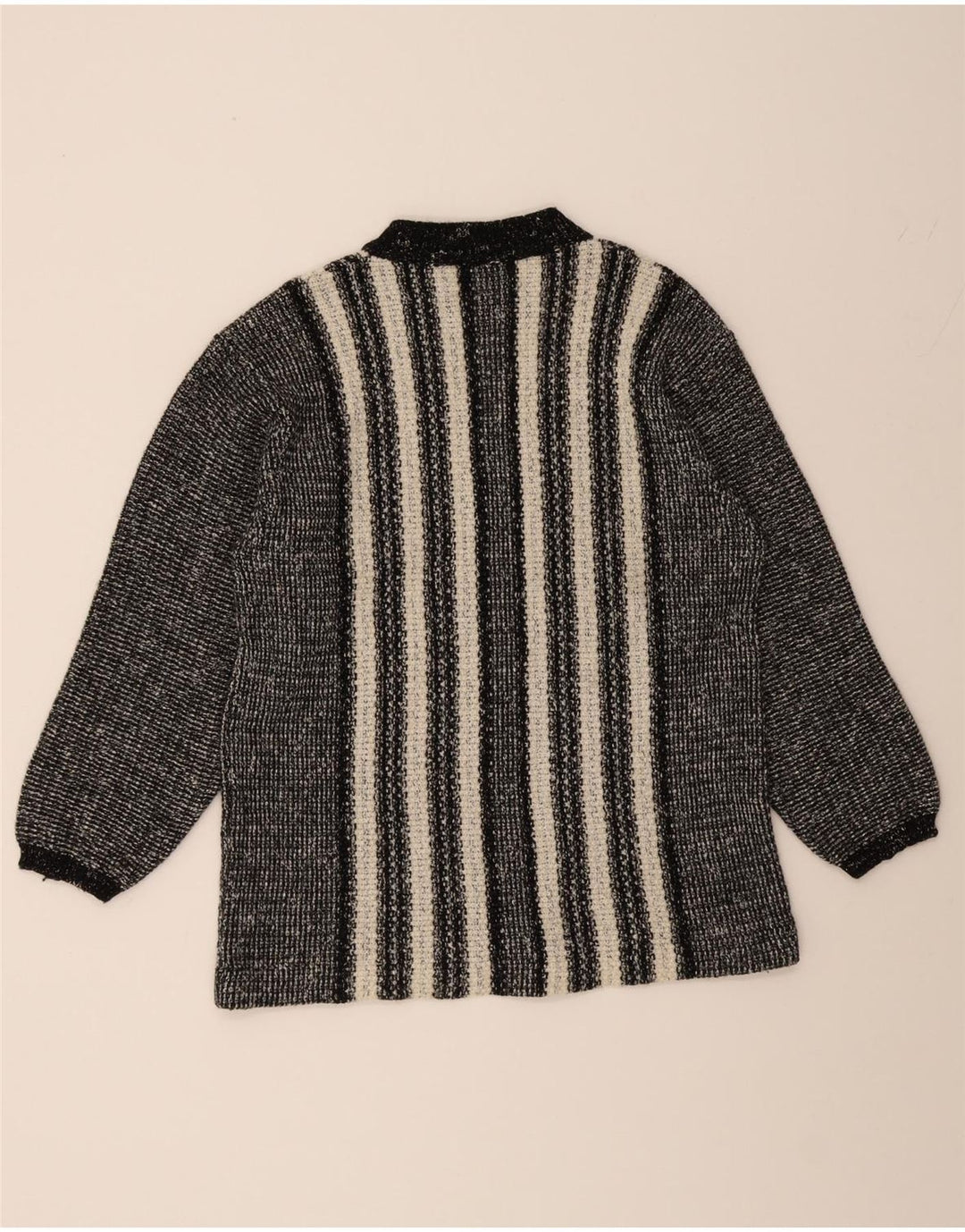VINTAGE Womens Crew Neck Jumper Sweater UK 14 Medium Grey Striped Vintage Vintage and Second-Hand Vintage from Messina Hembry 