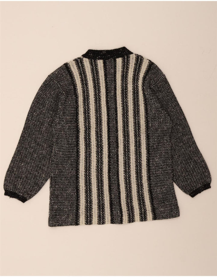 VINTAGE Womens Crew Neck Jumper Sweater UK 14 Medium Grey Striped Vintage Vintage and Second-Hand Vintage from Messina Hembry 