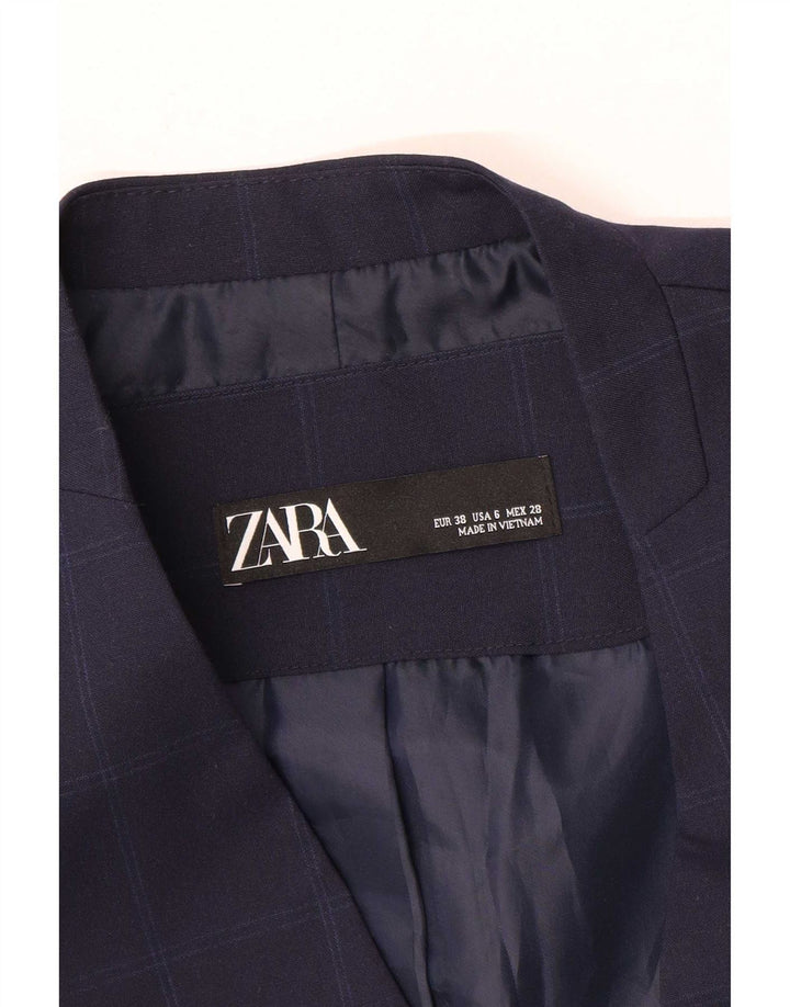 Giacca blazer a 1 bottone da donna Zara EU 38 piccolo blu navy a quadri