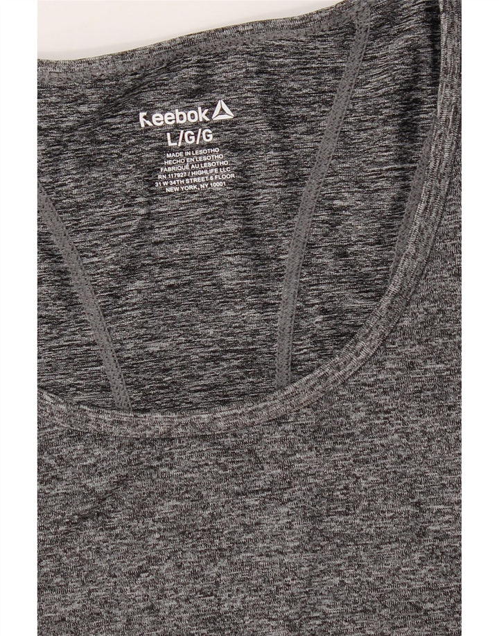 REEBOK Womens T-Shirt Top UK 16 Large Grey Polyester Vintage Reebok and Second-Hand Reebok from Messina Hembry 