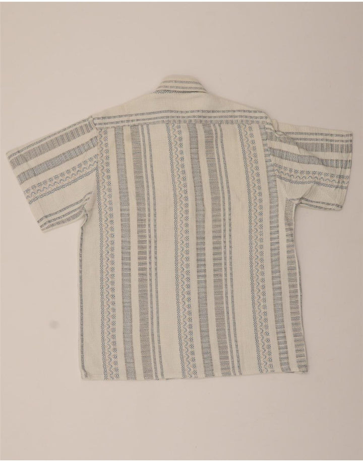 VINTAGE Mens Short Sleeve Flannel Shirt Large White Striped Vintage Vintage and Second-Hand Vintage from Messina Hembry 