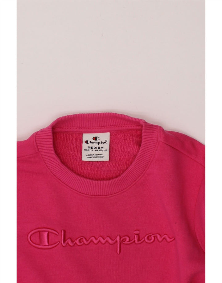 CHAMPION Girls Graphic Sweatshirt Jumper 9-10 Years Medium  Pink Vintage Champion and Second-Hand Champion from Messina Hembry 