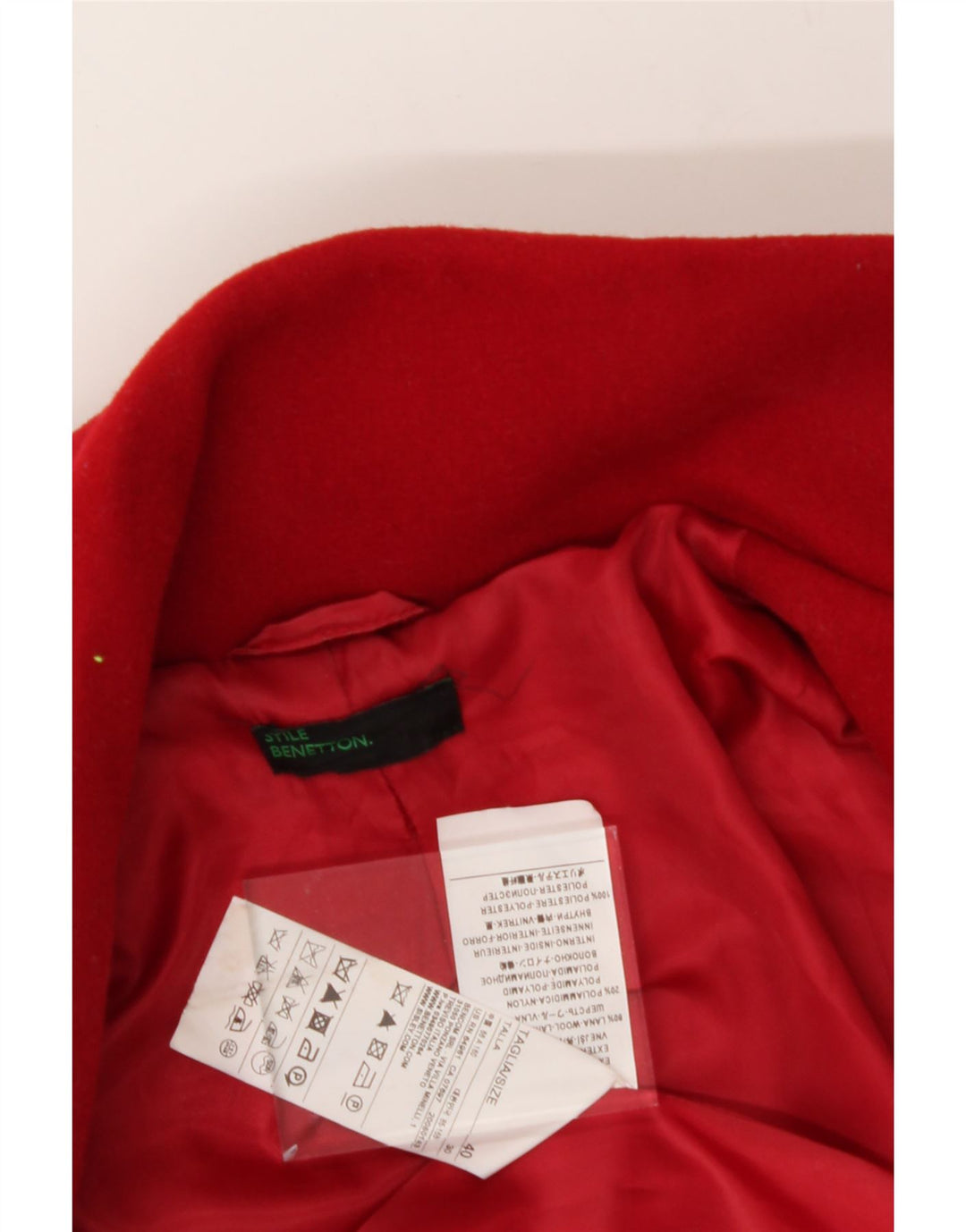 BENETTON Womens Overcoat IT 40 Small Red Wool Vintage Benetton and Second-Hand Benetton from Messina Hembry 