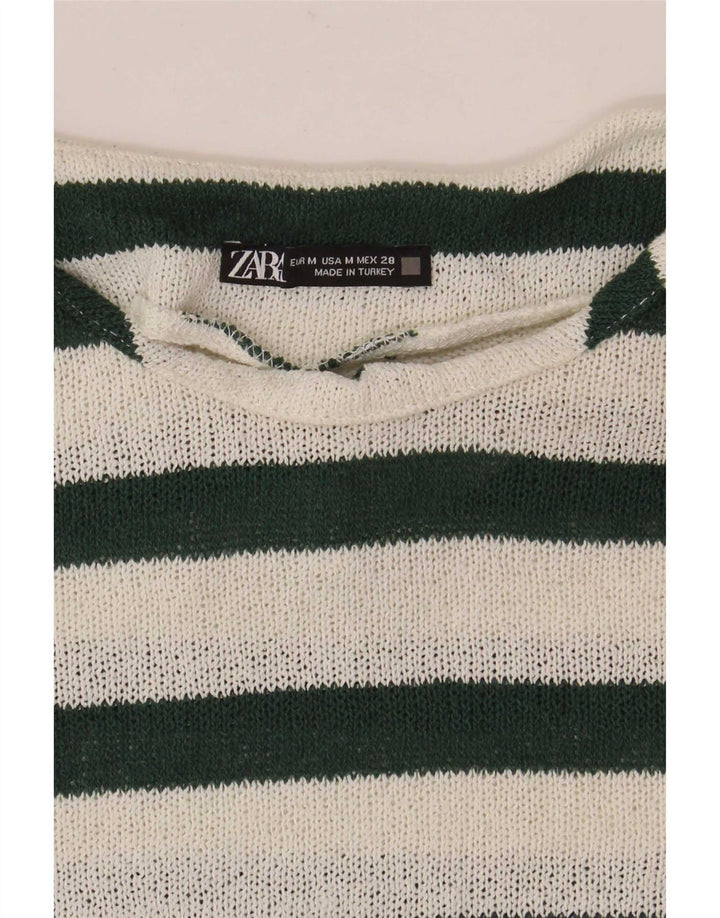 T-shirt Zara da donna Top UK 14 a righe bianche medie