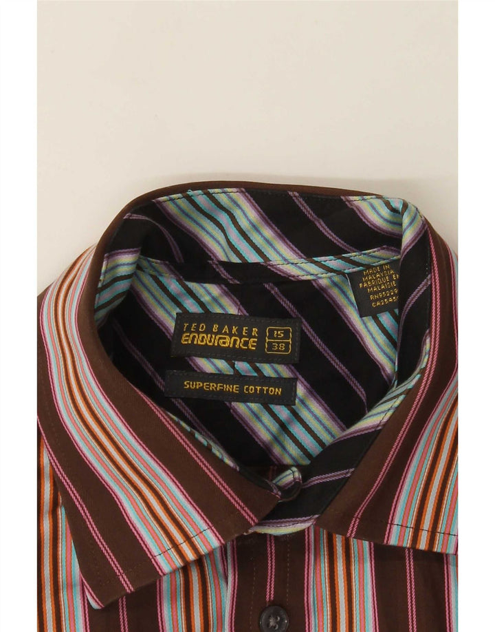 Camicia formale da uomo Ted Baker taglia 38 15 cotone a righe marrone medio