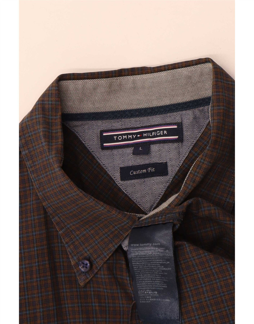 Camicia da uomo su misura Tommy Hilfiger, cotone a quadri marroni grandi