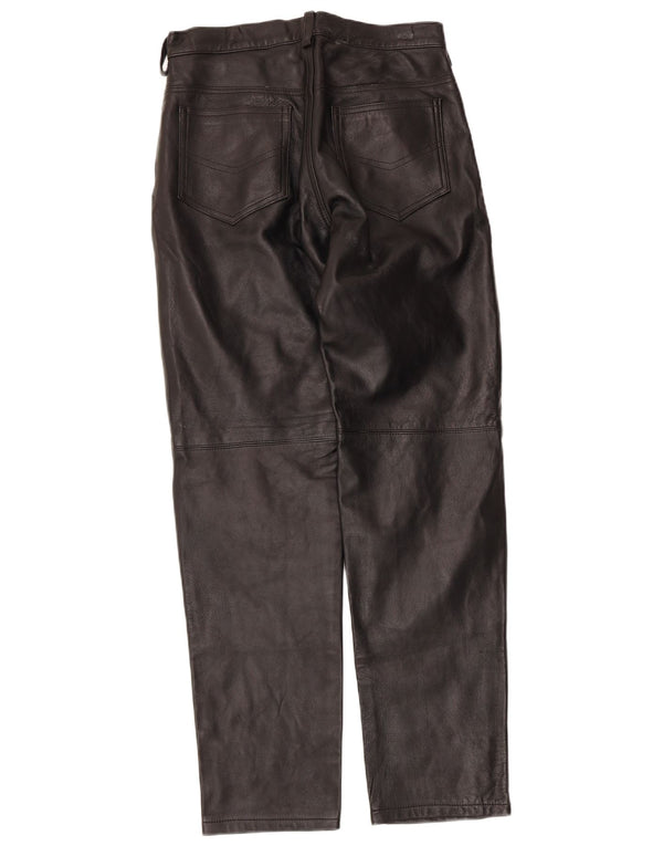 Pantaloni dritti in pelle da donna vintage UK 14 grandi W30 L30 neri