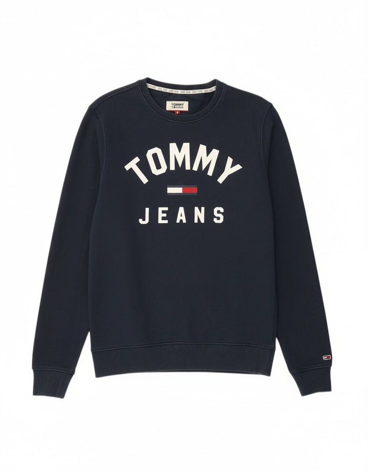 TOMMY HILFIGER Mens Graphic Sweatshirt Jumper Small Navy Blue Cotton