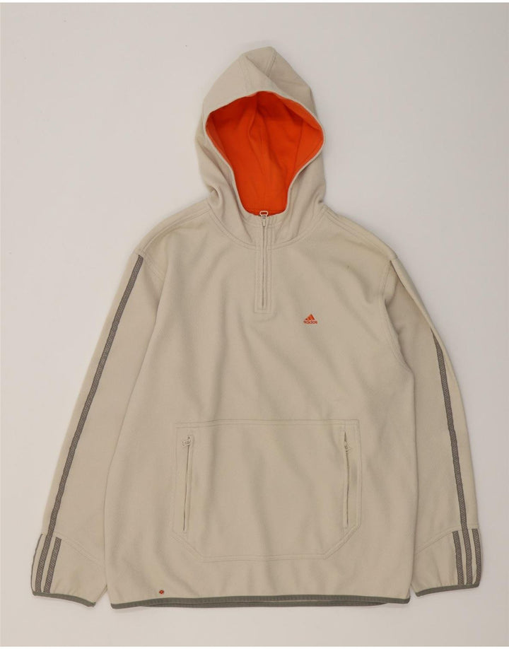 Felpa con cappuccio da uomo Adidas con zip e collo, poliestere bianco medio