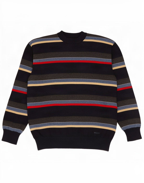 Sea & Sky Mens Crew Neck Jumper Sweater Large Navy Blue Striped New Wool