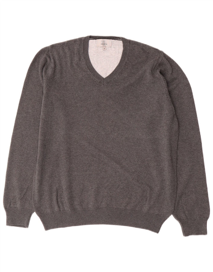 Maglione da uomo con scollo a V Marks & Spencer in cotone grigio medio