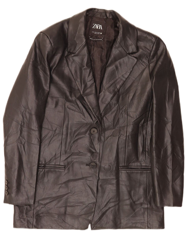 Giacca blazer da donna in ecopelle a 2 bottoni Zara UK 14 media nera classica