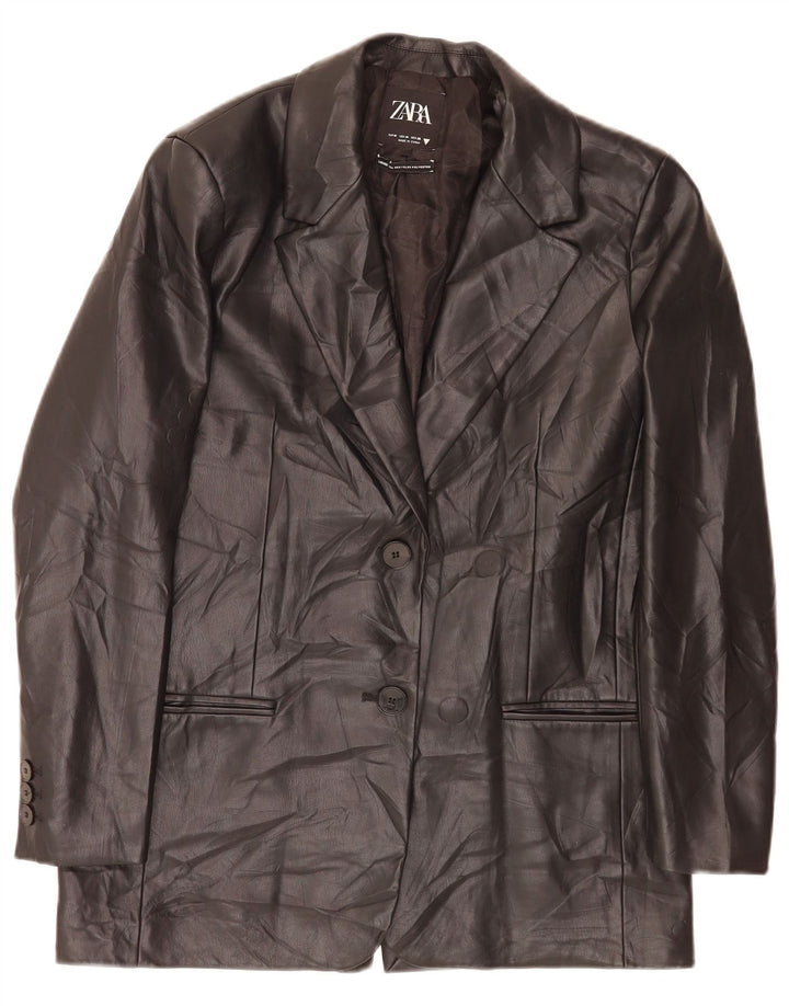 Giacca blazer da donna in ecopelle a 2 bottoni Zara UK 14 media nera classica