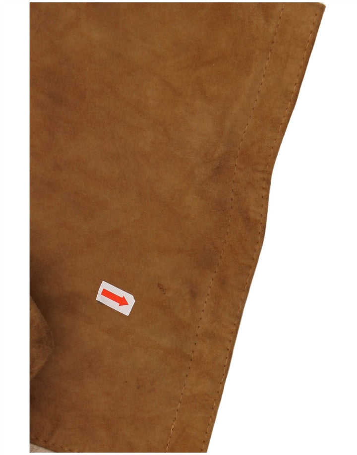 Giacca blazer vintage in pelle scamosciata a 4 bottoni da donna UK 16 grande marrone